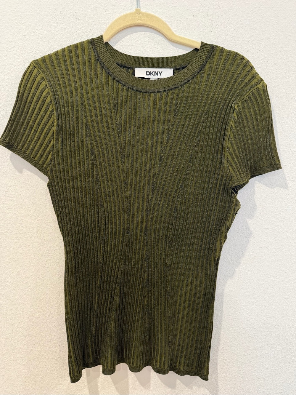 DKNY Olive Green Ribbed Short Sleeve Tee Fall
